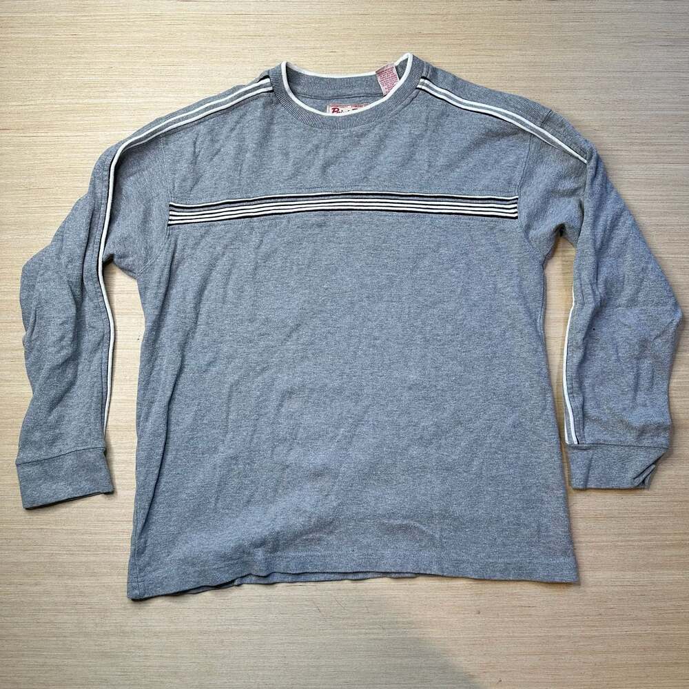 Point Zero Vintage Grey Long Sleeve Striped Crewneck Shirt size L